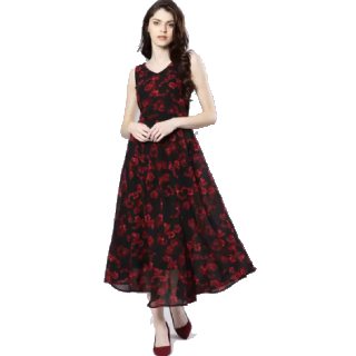 Flat 65% off on Harpa  Women Maxi Black Dress